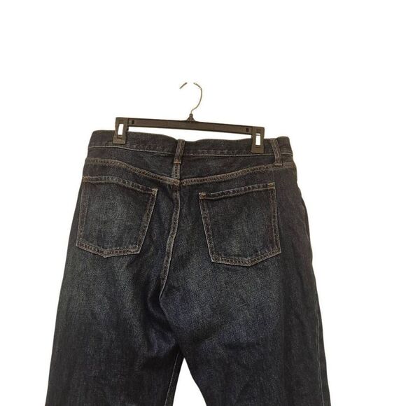 Old Navy Women's Dark Wash High Rise Button Fly Slouchy Straight Cotton Jeans - Picture 7 of 11